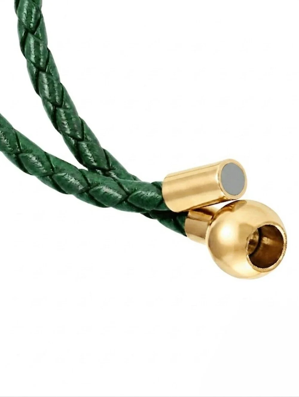 Linx Triple Wrap Green Leather Braided Cord Bracelet Gold Magnetic Clasp